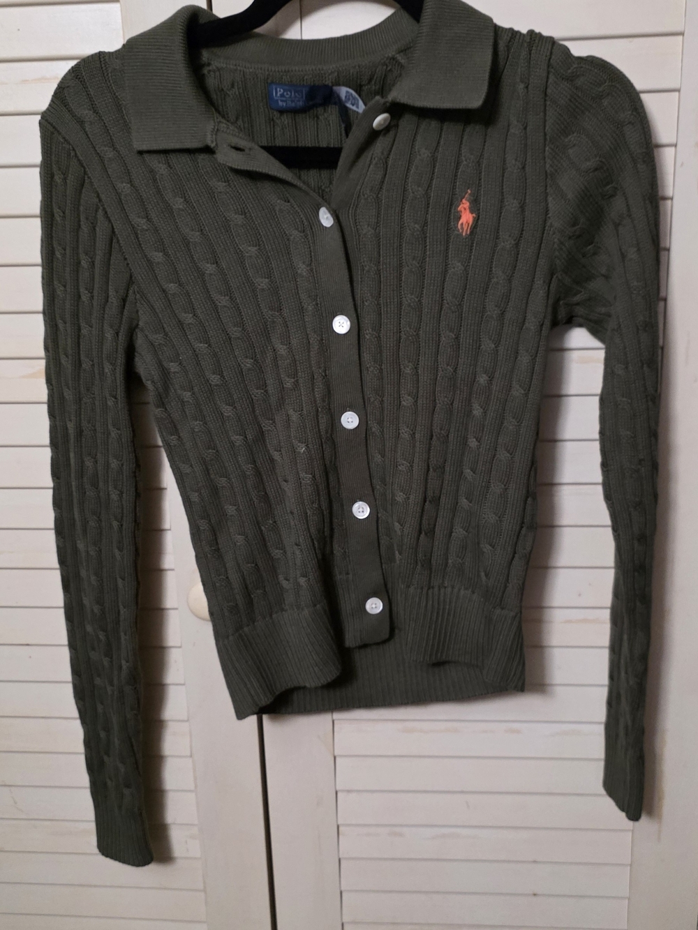 NWT Polo Ralph Lauren Olive Green Cable Knit Polo Cardigan Sweater